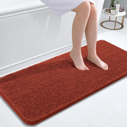 OLANLY Bathroom Runner Rugs - Soft Absorbent Chenille Bath Mat with Rubber Backing | 47x20, Rustic Terracotta