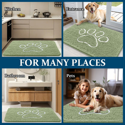OLANLY Dog Door Mat - Absorbent Muddy Paws Doormat | Non-Slip Chenille, Quick Dry, 47x32, Sage Green