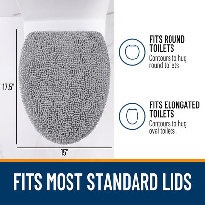 OLANLY Soft Chenille Toilet Lid Cover - Machine Washable, Non-Slip Rubber Backing | Gray, 17.5x15 Inches