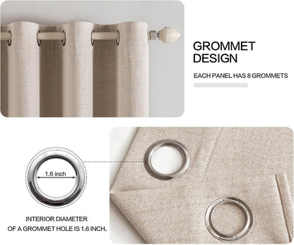 MIULEE 100% Blackout Linen Textured Curtains - Thermal Insulated Natural Beige Drapes | 52 x 78 Inch (2 Panels)