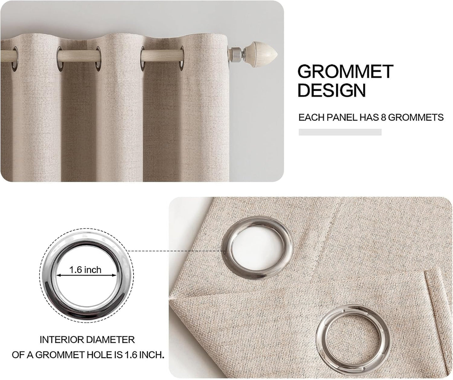 MIULEE Blackout Curtains - 100% Thermal Insulated Linen Textured Drapes | Natural Beige, 52 x 54 Inch (2 Panels)
