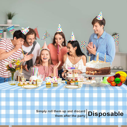 Skiennix Blue Checkered Tablecloth - 6 Pack Waterproof Disposable Plastic | 54 x 108 Inch for Parties & Picnics