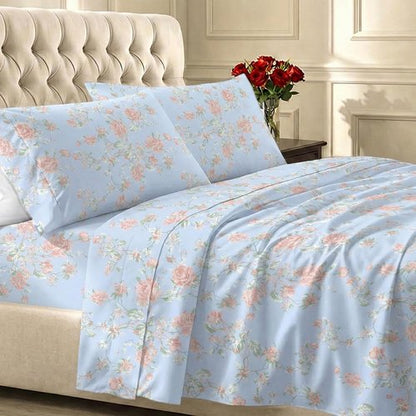 California Design Den Bed Sheets Set - Soft Cotton, 400 TC, Award-Winning Sateen Finish, Deep Pockets | Floral Blue/Pink Full Size