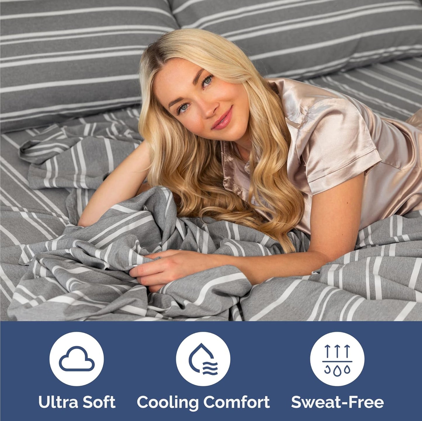 Skiennix Twin Size Sheet Set - Comfy Cooling Bed Sheets - Luxury Hotel Quality - Deep Pockets, Grey Stripes
