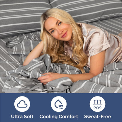 Skiennix Twin Size 3-Piece Sheet Set - Comfy, Breathable & Cooling - Hotel Luxury Bedding in Grey Stripes