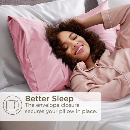 Bedsure Satin Pillowcase - Silky Pink Pillowcases for Hair & Skin | Queen Size 20x30 Inches, 4 Pack