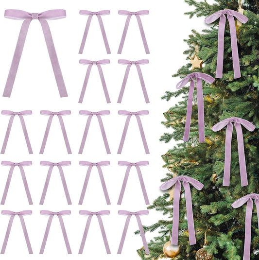 Skiennix 24 Pcs Velvet Bows - Vintage Ribbon Decor for Christmas Trees & Crafts | Light Purple (5 x 7 Inch)