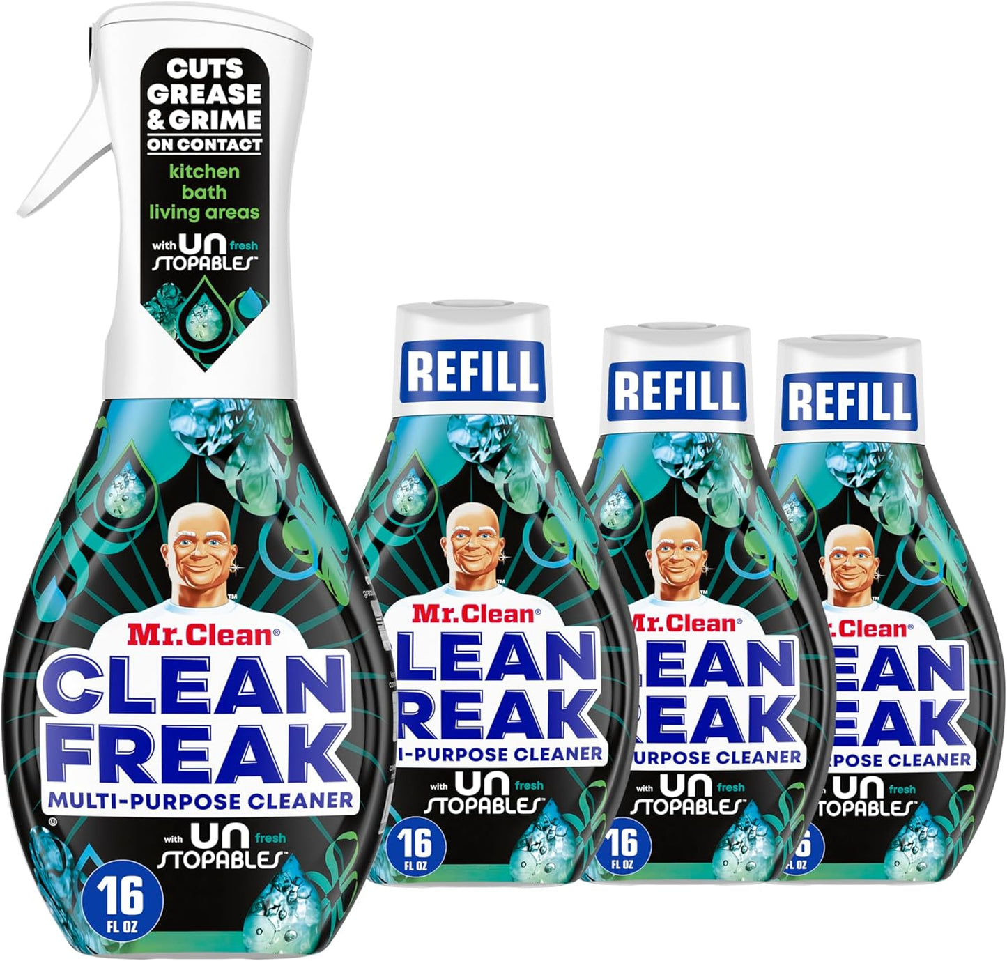 Mr. Clean Clean Freak Multi-Surface Cleaning Spray - Deep Cleaning Mist Starter Kit & Refill Bundle, 64 fl oz | Fresh Scent