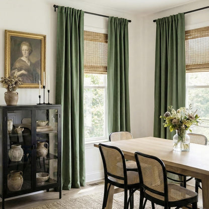 Skiennix 100% Blackout Linen Curtains - Thermal Insulated Drapes, Olive Green, 50" W x 102" L (2 Panels)