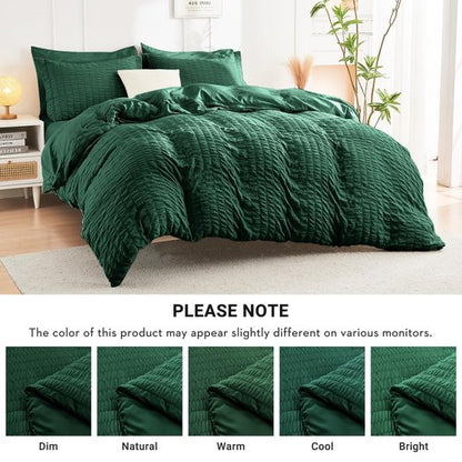 HYMOKEGE Emerald Green Twin Comforter Set Seersucker 5 Pieces, All Season Luxury Bed in a Bag for Bedroom, Bedding Set with Comforter, Sheets, Pillowcase & Sham