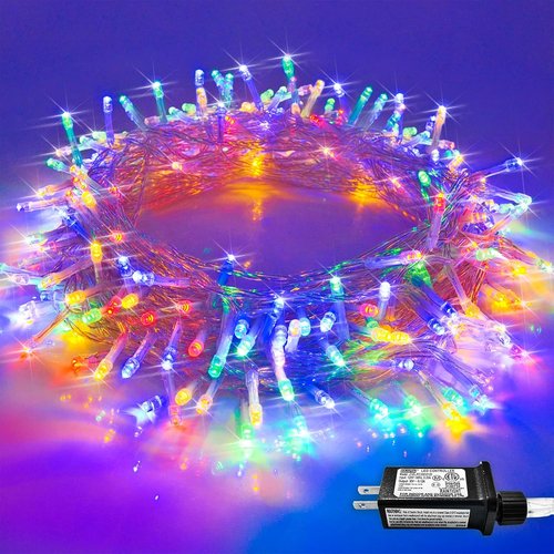JMEXSUSS 100 LED Multicolor Christmas Lights - 8 Modes, 33ft Clear Wire for Indoor/Outdoor Use