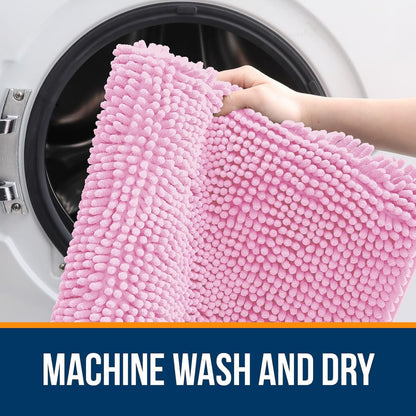 OLANLY Bathroom Runner Rugs - Extra Soft Chenille Bath Mat | Quick Dry, Machine Washable, 70x24, Pink
