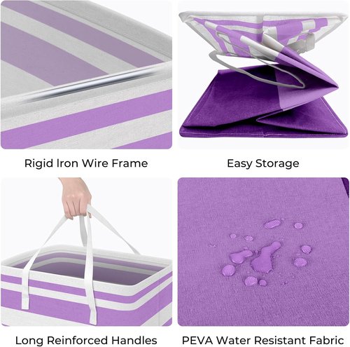 HomeHacks Large Waterproof Laundry Baskets - Collapsible Hampers with Reinforced Handles | 100L Each, Purple