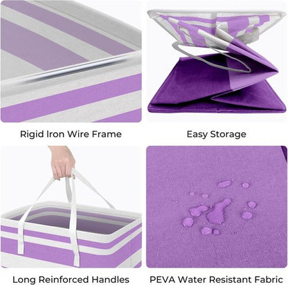 HomeHacks Large Waterproof Laundry Baskets - Collapsible Hampers with Reinforced Handles | 100L Each, Purple