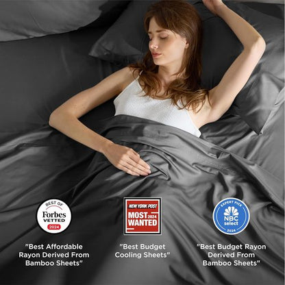 Bedsure King Size Cooling Sheets Set - Breathable & Soft Rayon from Bamboo | Luxury Grey Bedding