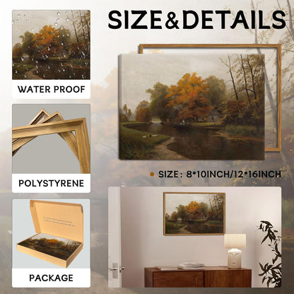 Vintage Autumn Canvas Wall Art by Floating Framed - Nature Landscape Print for Living Room, 8x10 Inch