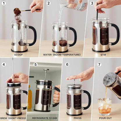 Veken French Press - 34oz Dark Pewter & Silver - Premium Coffee Maker for Rich Flavor