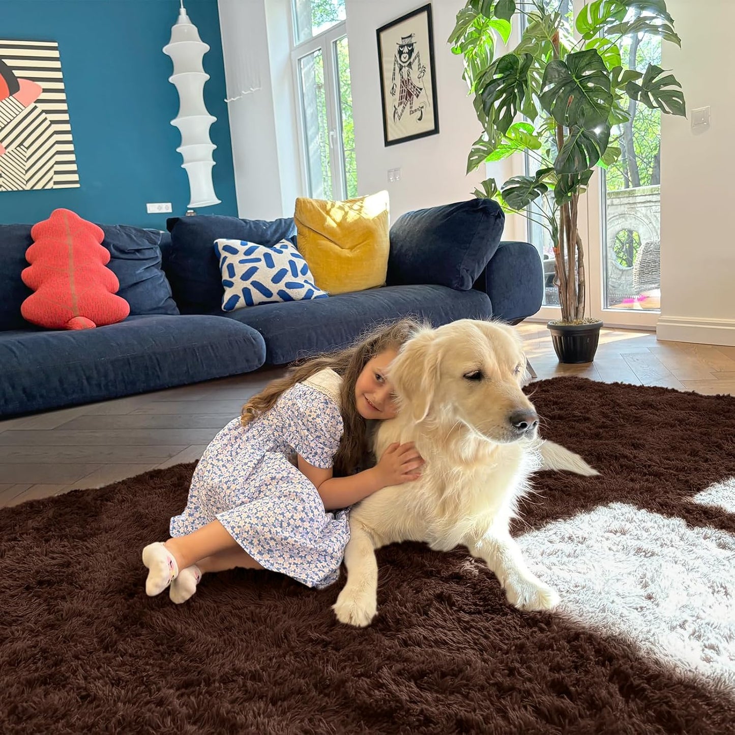OLANLY Area Rugs - Soft, Fluffy Shaggy Indoor Carpet for Living Room & Bedroom | Machine Washable, 6x7 ft