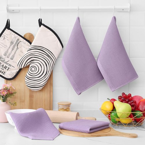 Homaxy Kitchen Dish Cloths - Ultra Soft 100% Cotton Waffle Weave, Quick Drying, 12x12 Inches, 6-Pack, Lavender