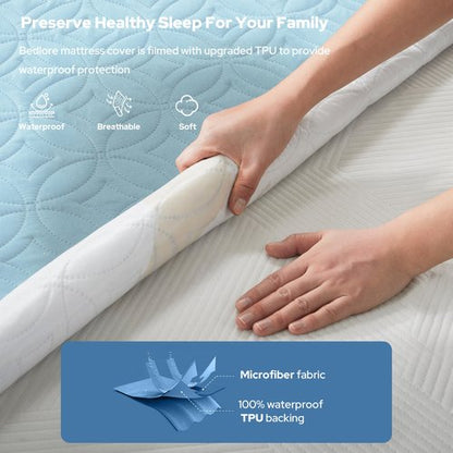 BEDLORE Waterproof Mattress Protector,Full Size Mattress Pad with Deep Pocket 6"-15" Depth, Soft Dirt-Proof Double Bed Mattress Cover for Bedroom, College Dorm, Hotel (Sky Blue)