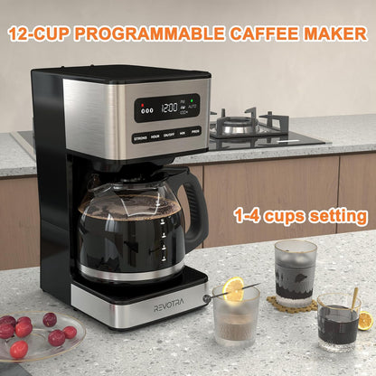 Regine Switzerland 12-Cup Programmable Coffee Maker - Regular & Strong Brew, 24H Timer, Auto Shut-Off