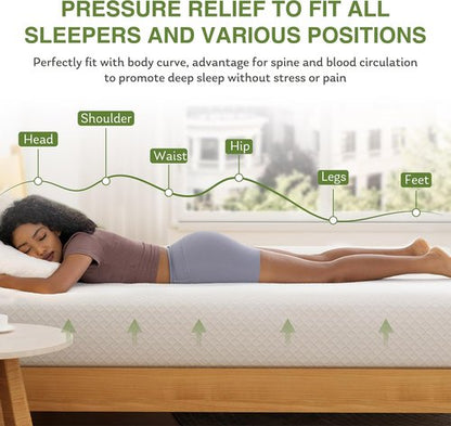 EGOHOME Memory Foam Mattress - 10-Inch Cooling Green Tea Gel for Pressure Relief | Full Size 75''L x 54''W, White
