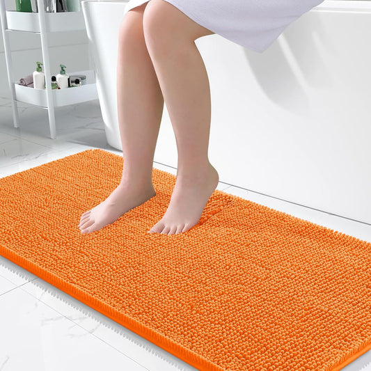 OLANLY Bathroom Runner Rugs - Extra Soft Chenille Bath Mats | Quick Dry, Machine Washable, 47x24, Orange