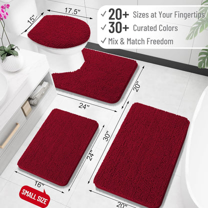 OLANLY Large Bathroom Rugs - Extra Soft Chenille Bath Mats with Rubber Backing | 59x35, Quick Dry, Red