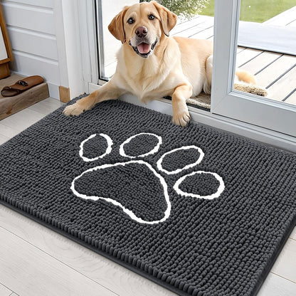 OLANLY Dog Door Mat - Absorbent Non-Slip Mud Mat for Muddy Paws | 36x24 Dark Grey Paw Print Design