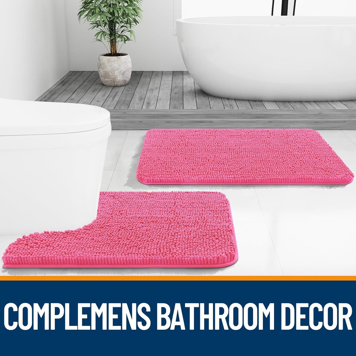 OLANLY Bathroom Runner Rugs - Soft Absorbent Chenille with Rubber Backing | 59x24 Inches, Hot Pink