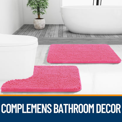 OLANLY Bathroom Runner Rugs - Soft Absorbent Chenille with Rubber Backing | 59x24 Inches, Hot Pink