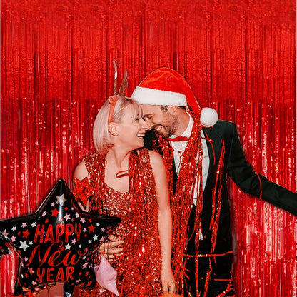 Regine Switzerland Red Metallic Foil Curtain Backdrop - 5 Pack Tinsel Fringe for Parties & Events