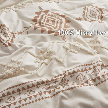 Oli Anderson Boho Duvet Cover Set King Size, Beige and Terracotta Color Clash 3 Pieces Microfiber Bedding Set, Durable and Super Soft Duvet Covers with Zipper and Ties, 104"*90"