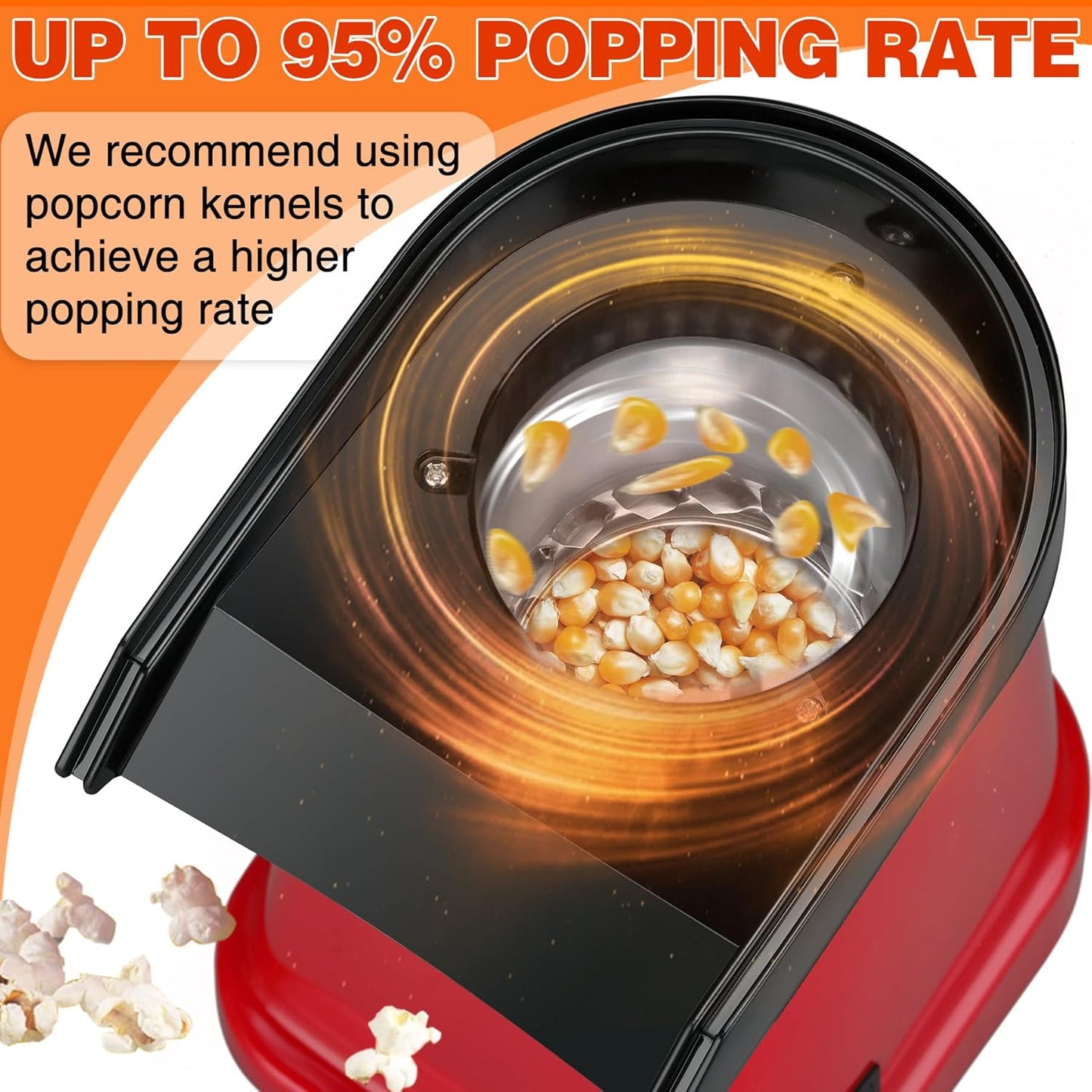 Skiennix Hot Air Popcorn Popper - Fast 1200W Machine with Bowl & Butter Tray for Kids Parties