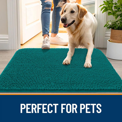 OLANLY Dog Door Mat - Absorbent Non-Slip Washable Chenille Mat for Muddy Paws | 47x20, Lake Blue