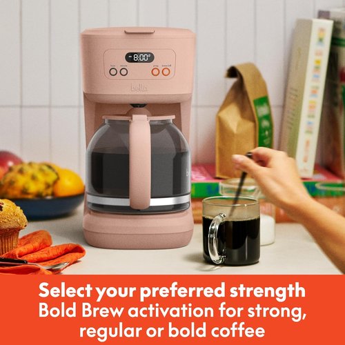 Bella 12-Cup Programmable Coffee Maker - Easy LCD Display, Auto Shutoff, Reusable Accessories, Blossom Color