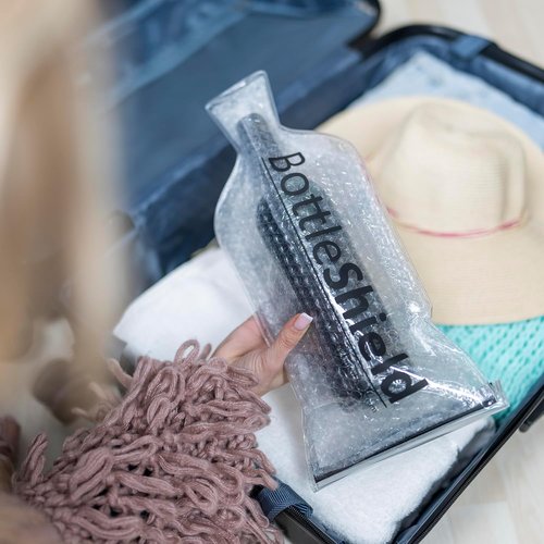 Liquid Spectrum Reusable Wine Protector Travel Bag by Bottle Shield (6-Pack) - Unbreakable Bottle Sleeve, Leak Proof & Double Layer Bubble Protection | Travel Bags for Suitcase Luggage, Clear