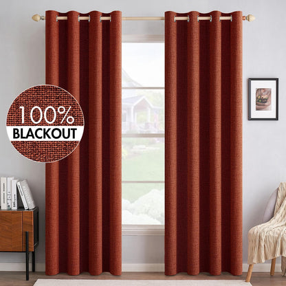 MIULEE 100% Blackout Linen Curtains - Thermal Insulated Burnt Orange Drapes | 52 x 108 Inch (2 Panels)