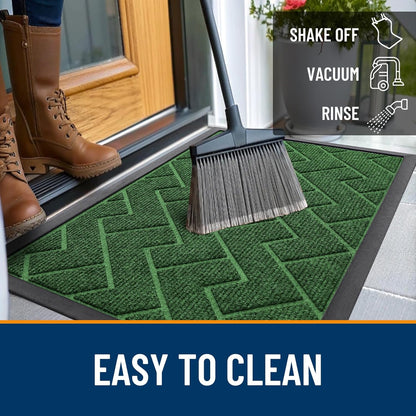 OLANLY Indoor Outdoor Front Door Mat - Waterproof All-Weather Herringbone Design | Easy Clean, 47x17 Inches (Green)