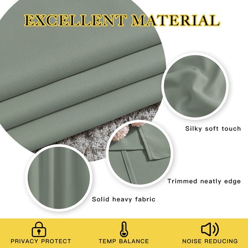 NICETOWN Sage Green Blackout Curtains & Drapes for Bedroom - Room Darkening Energy Saving Thermal Insulated Grommet Voice Reducing Window Treatments for Living Room (1 Pair, W46 x L72)