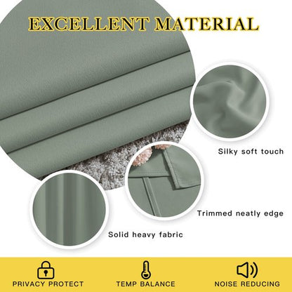 NICETOWN Sage Green Blackout Curtains & Drapes for Bedroom - Room Darkening Energy Saving Thermal Insulated Grommet Voice Reducing Window Treatments for Living Room (1 Pair, W46 x L72)