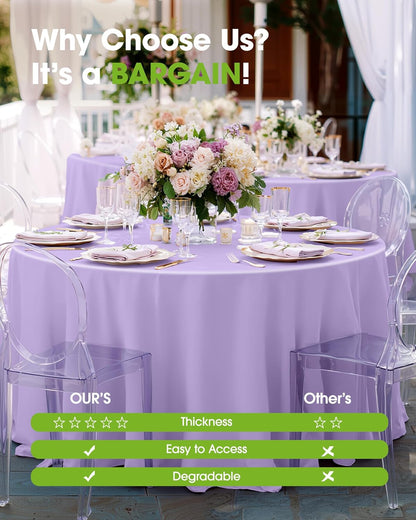 Pureegg Disposable Plastic Tablecloths - 84'' Round, Light Purple, Leakproof & Sturdy | 10 Pack for Easter Parties