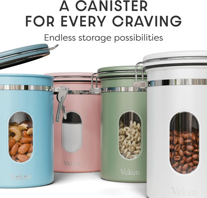 Veken Coffee Canister - Airtight Stainless Steel Container with Window | 22oz Pink for Grounds, Beans & Tea
