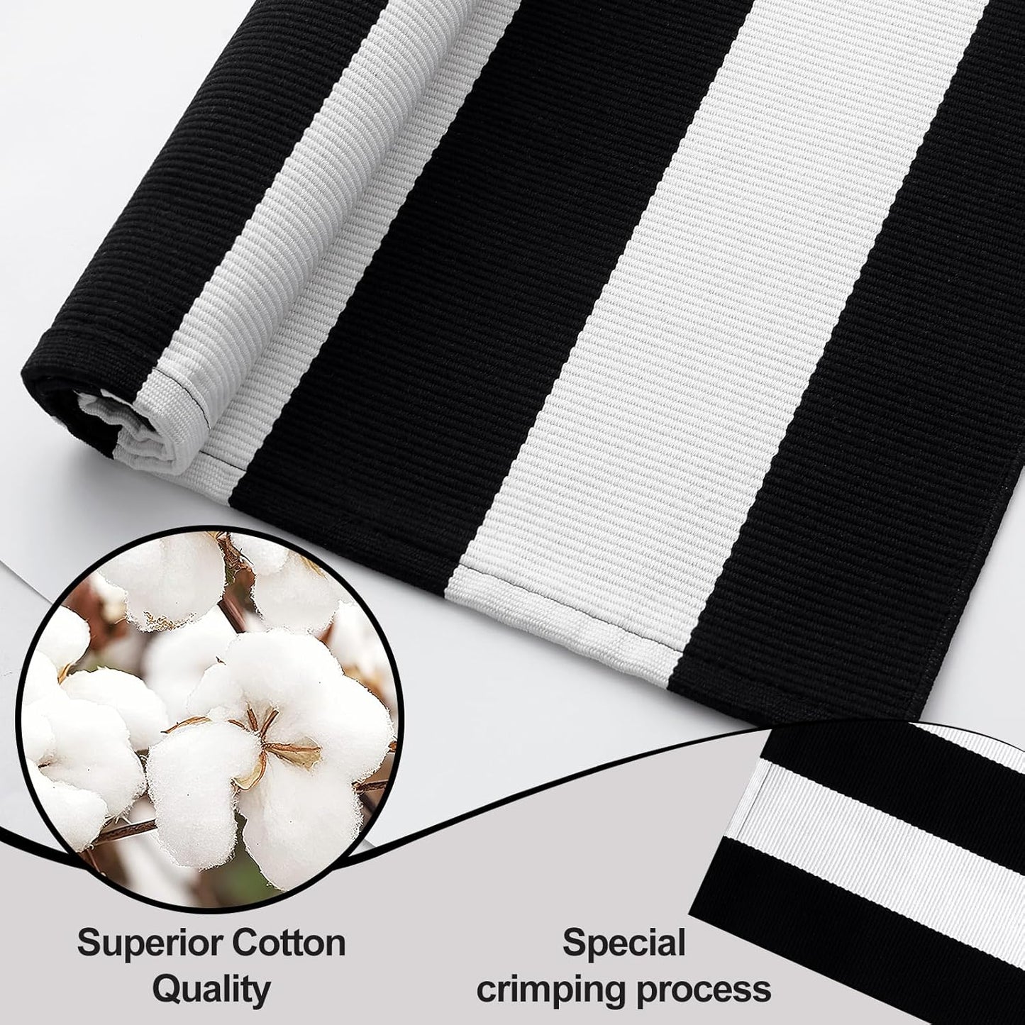 OLANLY Striped Rug - Washable Black and White Cotton Doormat | 3' x 5' for Indoor & Outdoor Use
