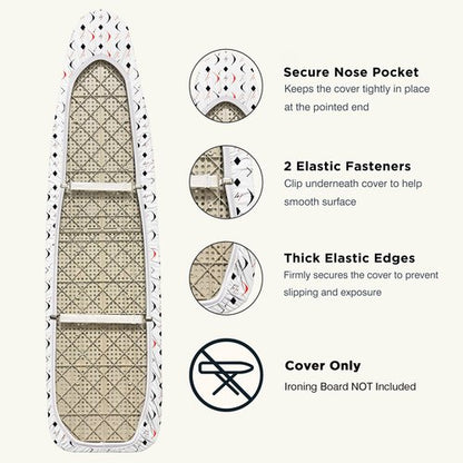 UniSimp Ironing Board Cover and Pad 15"x54" Extra Thick Natural Cotton, Scorch and Stain Resistant Padding, Standard Size Iron Board Cover with Fasteners Heavy Duty Elastic Edge, Heatproof Boomerang