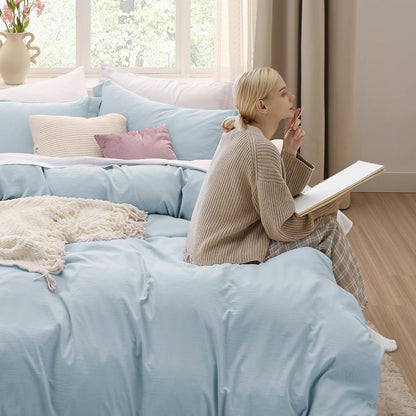 Bedsure Sky Blue Duvet Cover Set - Extra Soft Prewashed Cotton-Like Polyester | Twin/Twin XL Size, 2 Pieces