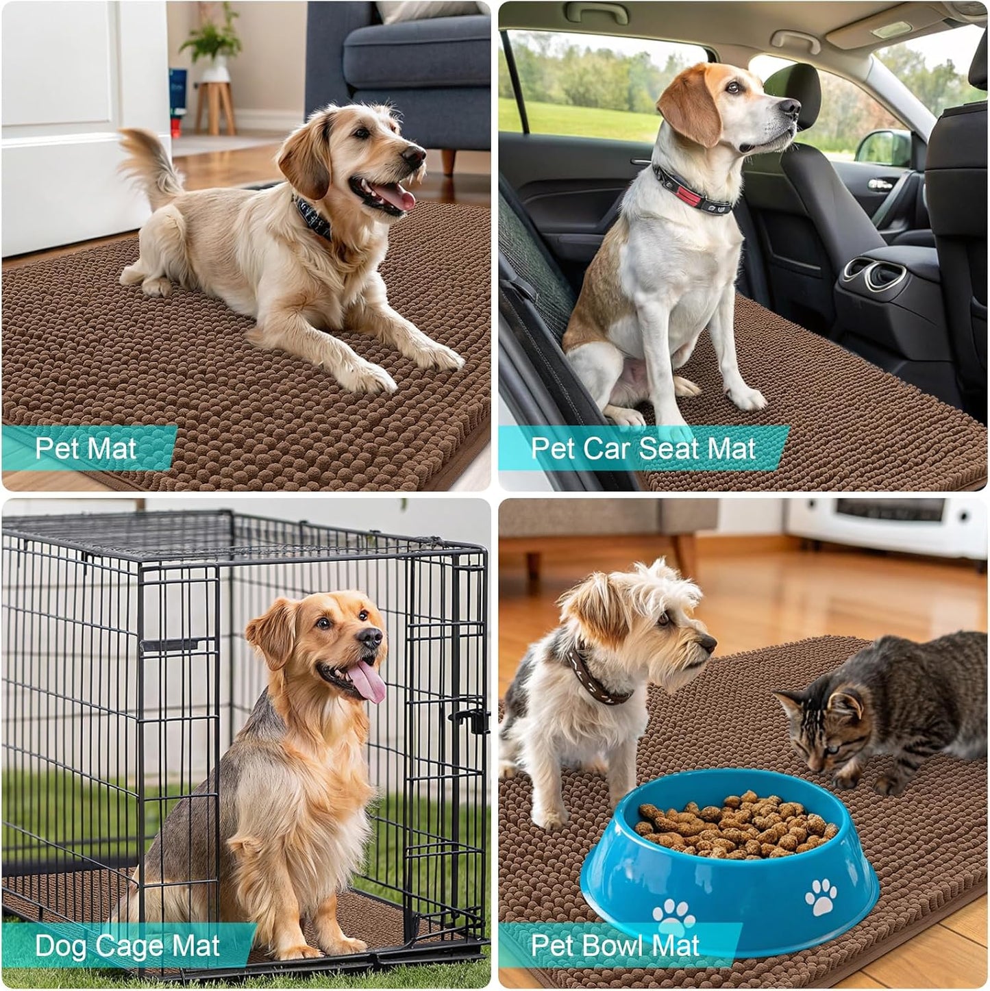 OLANLY Dog Door Mat - Absorbent Non-Slip Chenille Mat for Muddy Paws | 70x32 Mocha Color, Quick Dry
