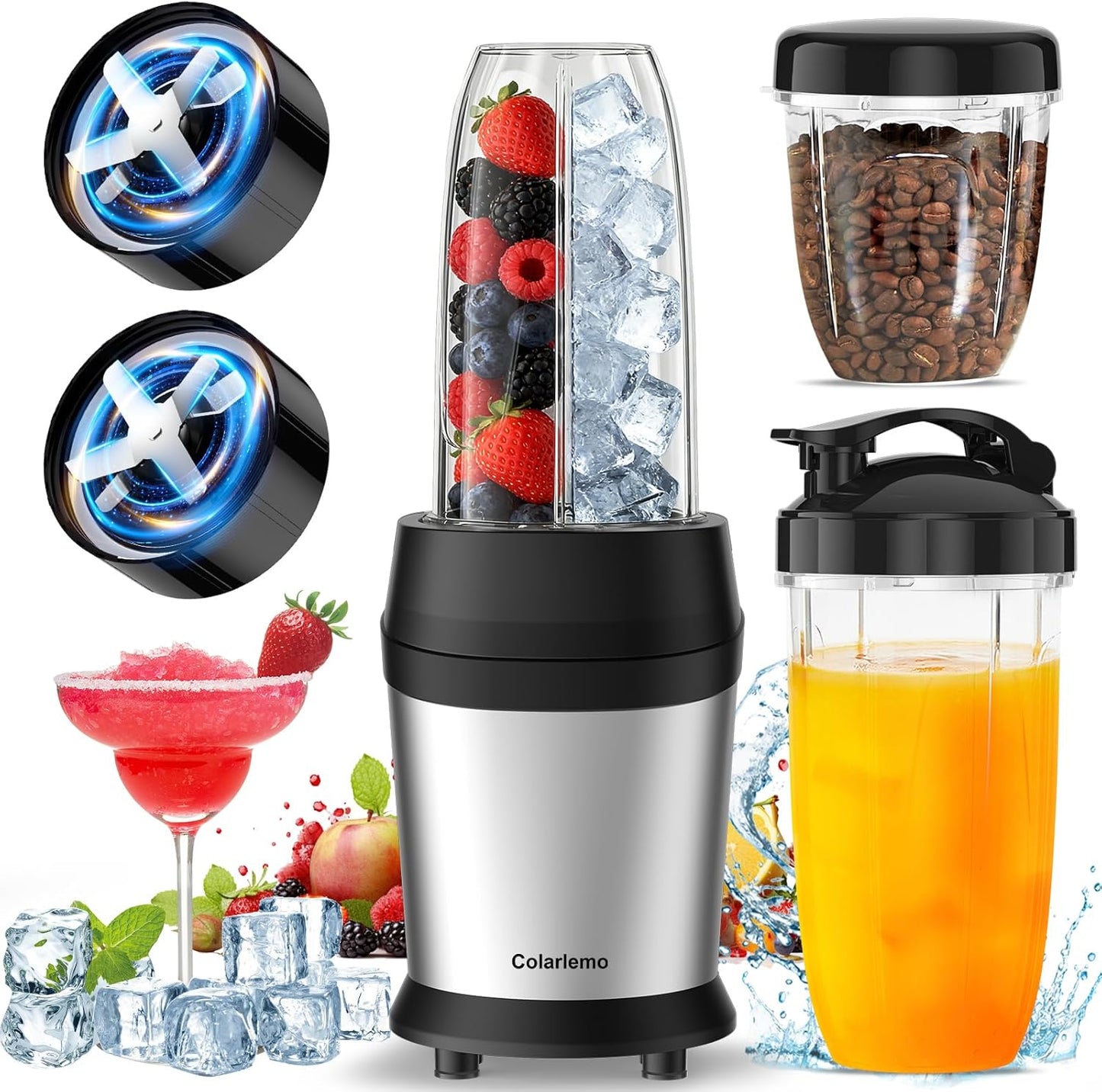 Skiennix 12-Piece Smoothie Blender - 25,000 RPM Personal Blender with 23oz, 32oz, 37oz Cups & Ice Crushing Blades
