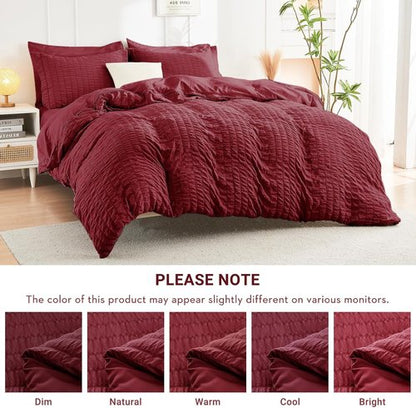 HYMOKEGE Burgundy Comforter Set - Luxurious 7-Piece All-Season Bedding Set with Sheets & Pillowcases