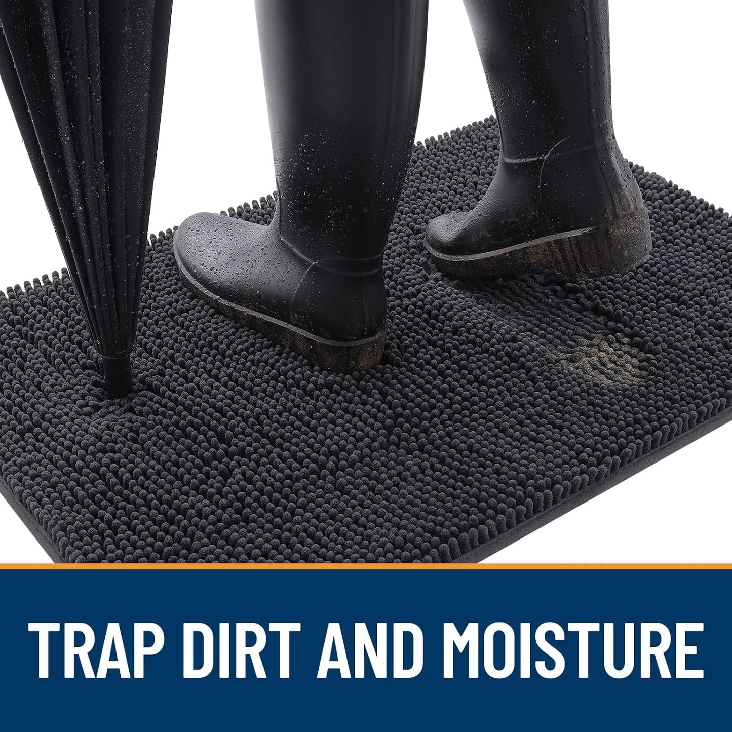 OLANLY Dog Door Mat - Absorbent Non-Slip Washable Chenille Mat for Muddy Paws | 48x30 Dark Grey